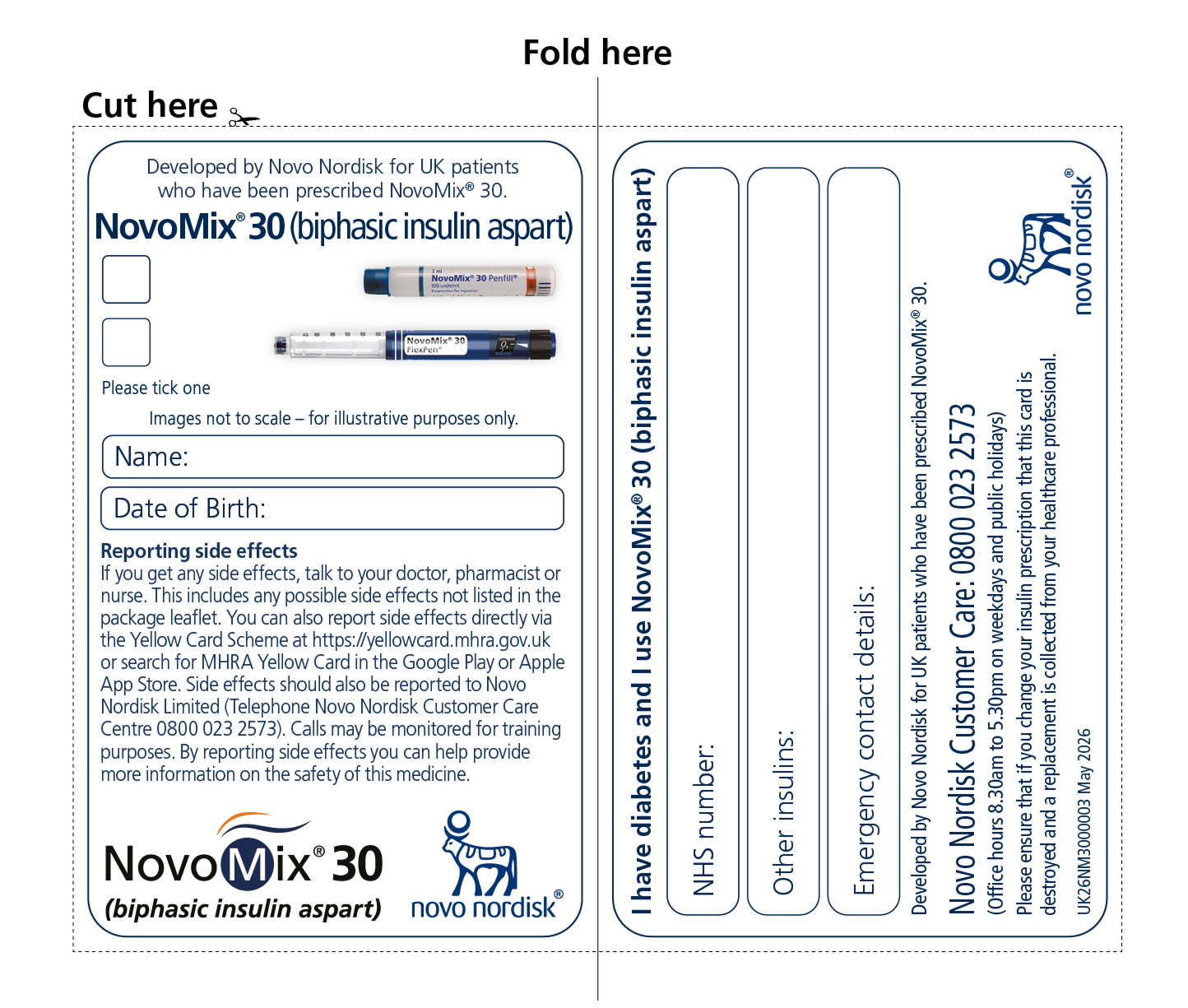 Alt Text: NovoMix® 30 for PenFill® and FlexPen® insulin safety card